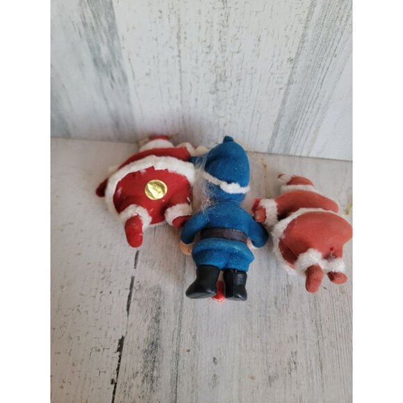 Vintage flocked Santa Claus elf ornament Xmas set unique - Picture 6 of 7